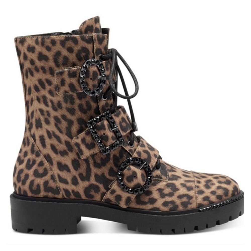 Jessica Simpson Boots Womens Size 7‎ Brown Leopard Kirlah Buckle Combat Lug Sole